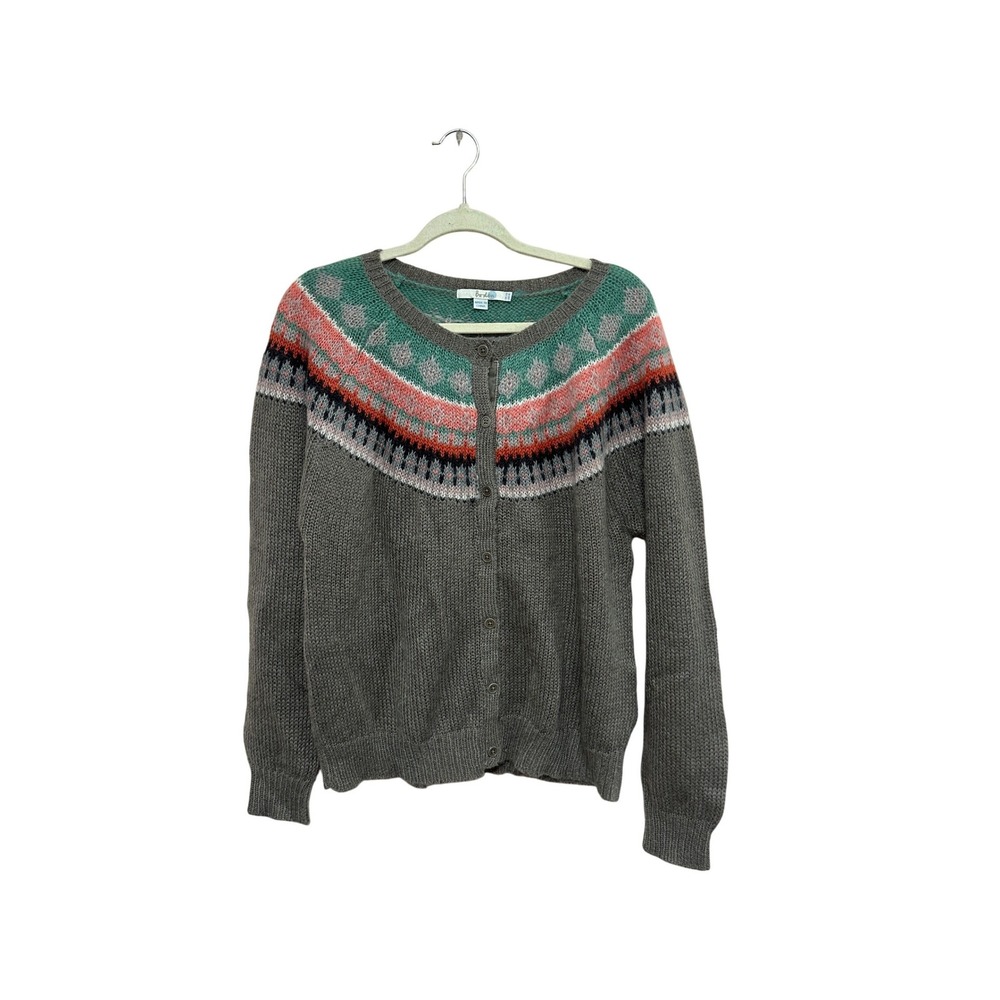 Boden Womens Edie Fair Isle Mohair Wool Blend Cardigan Grey Teal US 16 Holiday